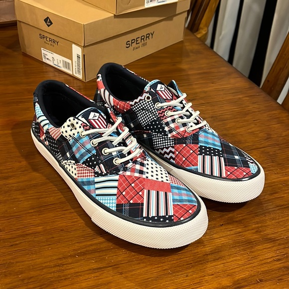 Sperry Top Sider Striper USA Flag shoes sneakers new boat deck 4th of July Mens